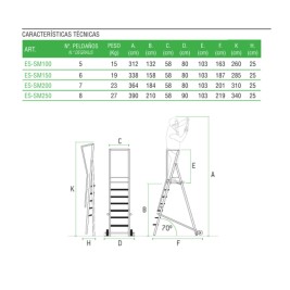 Escalera de almacén aluminio profesional 5 a 8 peldaños ESCALIBUR 2