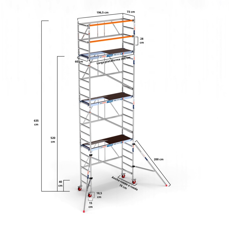 Andamio plegable 75x190 7,50 m Altura de trabajo con estabilizadores