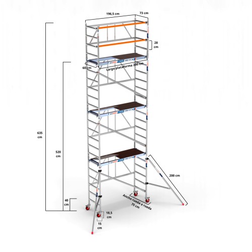 Andamio plegable 75x190 7,50 m Altura de trabajo con estabilizadores
