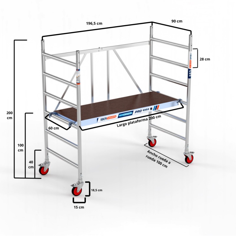 Andamio plegable 90x190 3,00 m Altura de trabajo Plataforma S/T