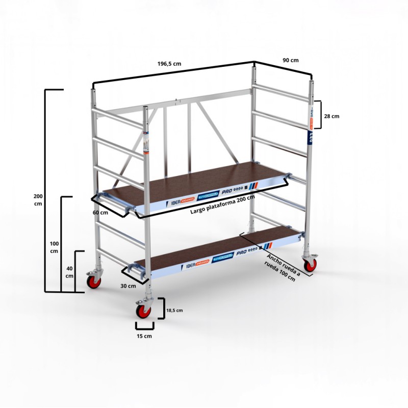 Andaime dobrável 90x190 Plat. 190 S/T + Plat. 30 cm - 3,00 Altura trabalho