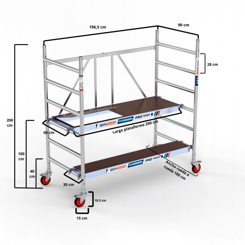Andaime dobrável 90x190 Plat. 190 C/T + Plat. 30 cm - 3,00 Altura de trabalho