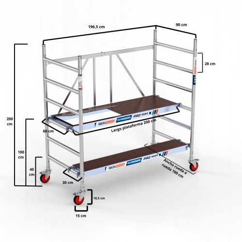 Andaime dobrável 90x190 Plat. 190 C/T + Plat. 30 cm - 3,00 Altura de trabalho
