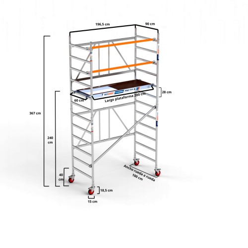 Andamio plegable 90x190 4,70 m Altura de trabajo Plataforma C/T