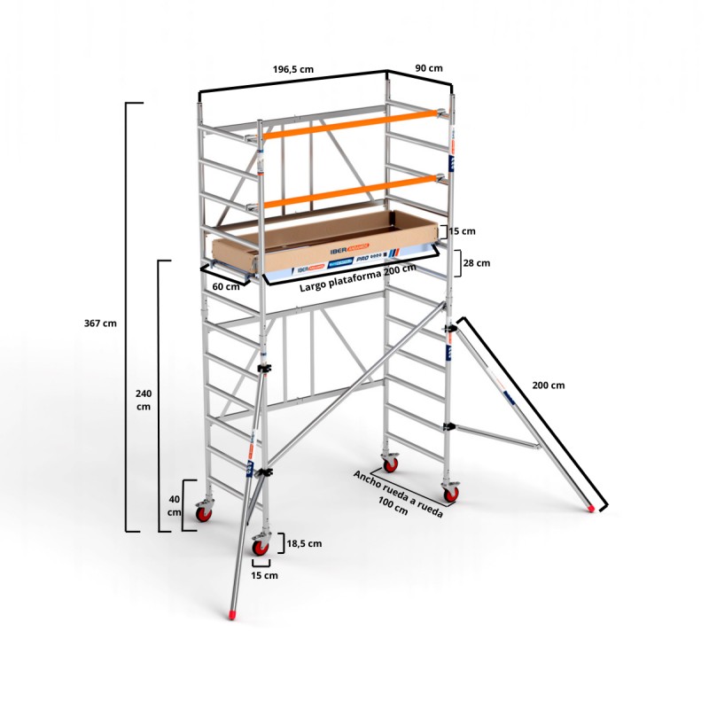Andaime dobrável 90x190  plataforma 190 com escotilha - 4,70 m altura trabalho