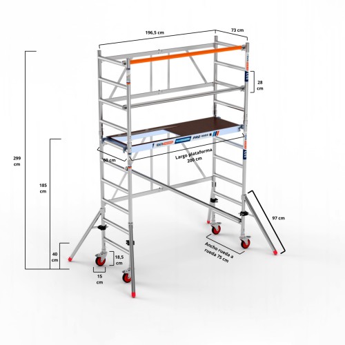 Andamio plegable 75x190 3,85 m Altura de trabajo con estabilizadores MINI STAB