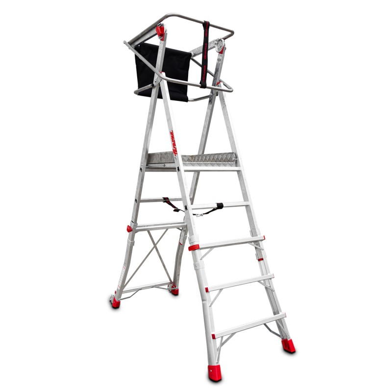 Escalera plegable regulable en altura con amplia plataforma