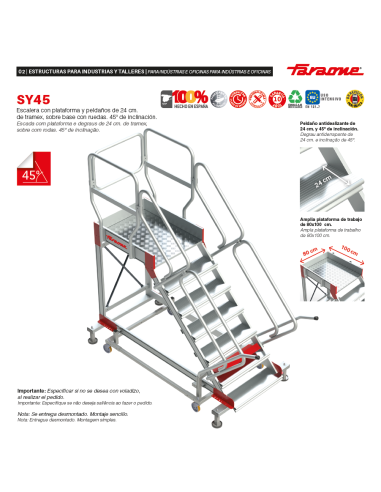 Escalera aluminio con plataforma y 4 ruedas Faraone uso intensivo SY45