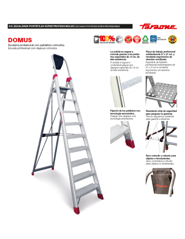 Escalera aluminio de almacén uso intensivo 7 peldaños DOMUS Faraone