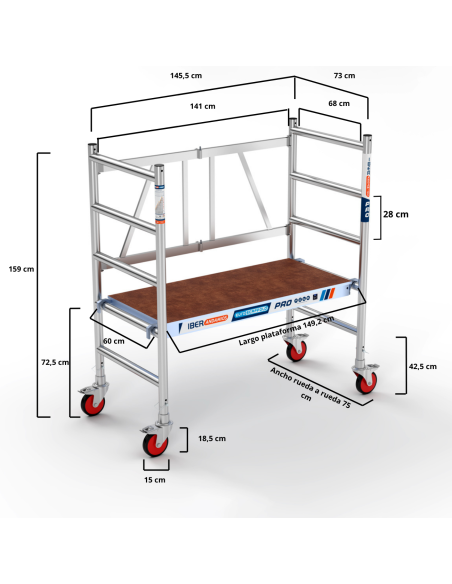 Andamio con ruedas plegable de aluminio COMPACT IBERANDAMIOS plataforma sin trampilla