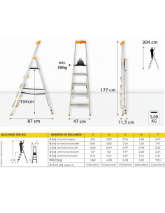 Escalera aluminio 4 peldaños DRABEST 2
