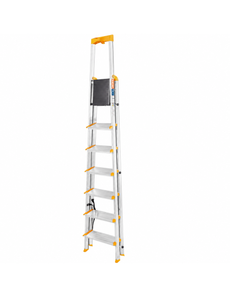Escada de alumínio de 7 degraus confortáveis, 12 cm