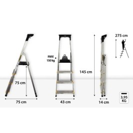Escalera de aluminio plegable doméstica DRABEST de 4 peldaños + bandeja de herramientas DRABEST 2