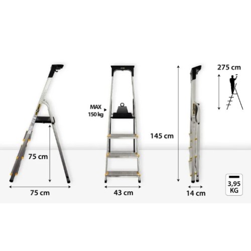 Escalera plegable doméstica de 4 peldaños + bandeja de herramientas