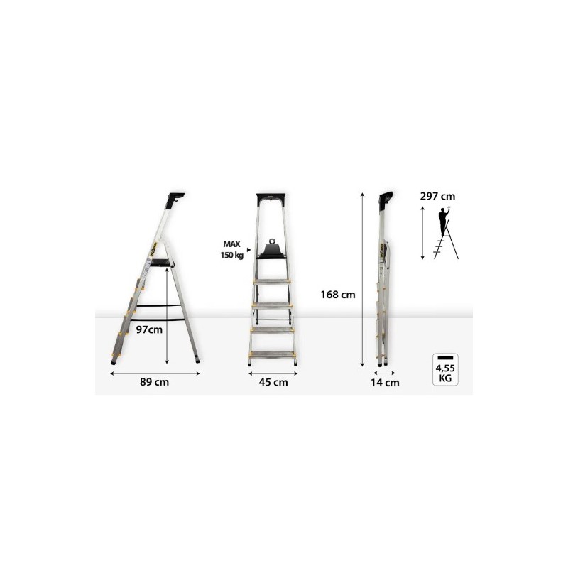 Escalera plegable doméstica de  5 peldaños + bandeja de herramientas