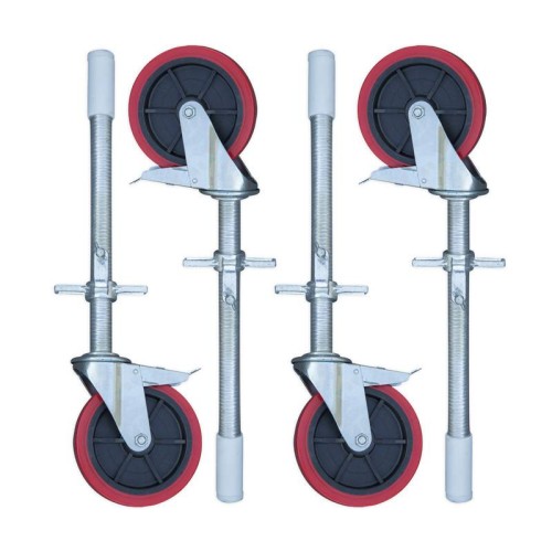Pack 4 Rodas com fuso de aço de 200 mm. borracha 300kg