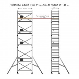 Torre andamio móvil plus de aluminio IBERANDAMIOS 75x190x1120 altura de trabajo 2