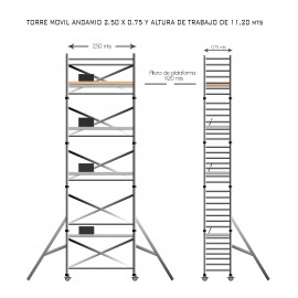 Torre andamio móvil plus de aluminio IBERANDAMIOS 75 x 250 x 1120 altura de trabajo 2