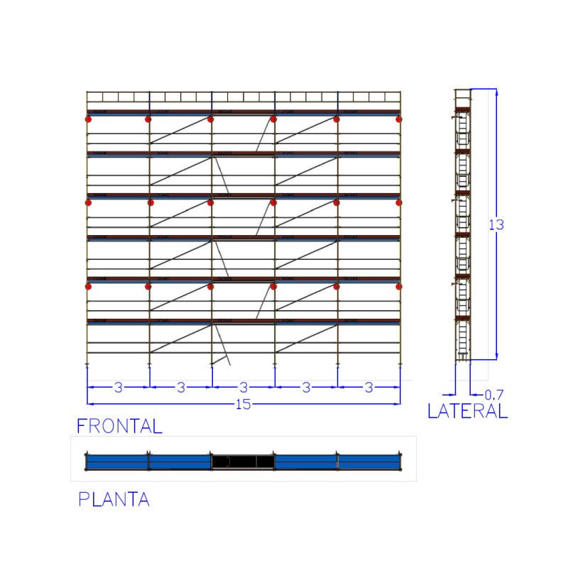 Andaime europeu Dino 48 - 15 metros de fachada - 195 m2