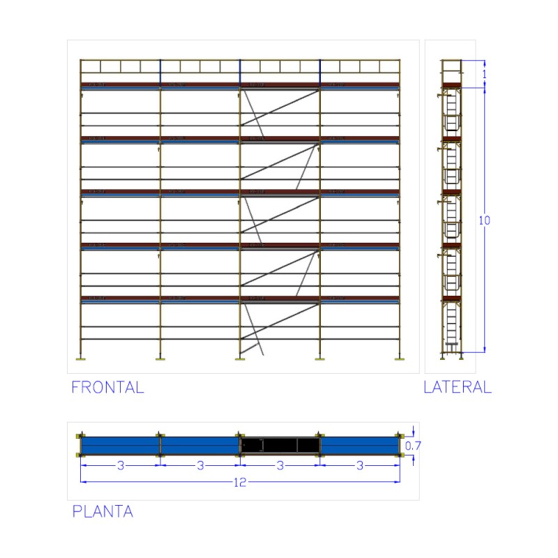 Andaime europeu Dino 48 - 12 metros de fachada - 132 m2
