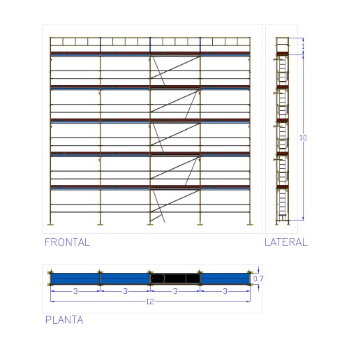 Andaime europeu Dino 48 - 12 metros de fachada - 132 m2