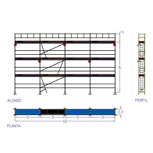 Andaime europeu Dino 48 - 12 metros de fachada -84 m2