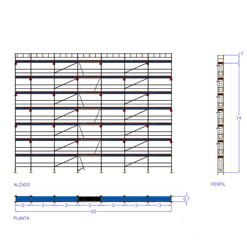 Andaime europeu Dino 48 - 20 metros de fachada - 300 m2