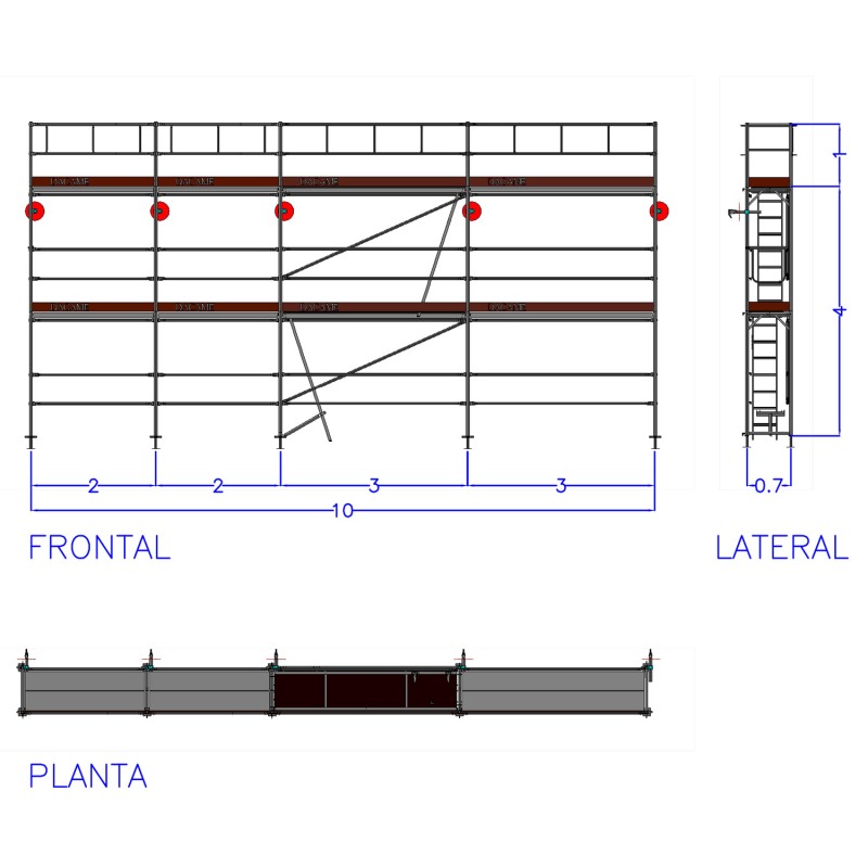 Andaime europeu Dino 48 - 10 metros de fachada - 50 m2