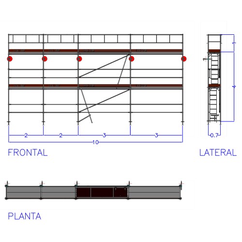 Andaime europeu Dino 48 - 10 metros de fachada - 50 m2