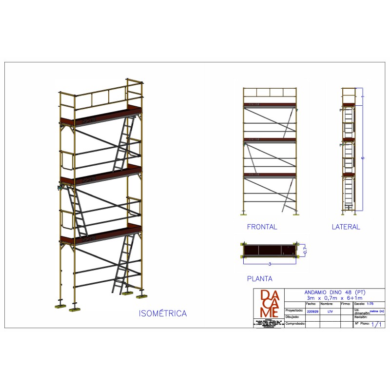 Andaime europeu Dino 48 - 3 metros de fachada - 21 m2