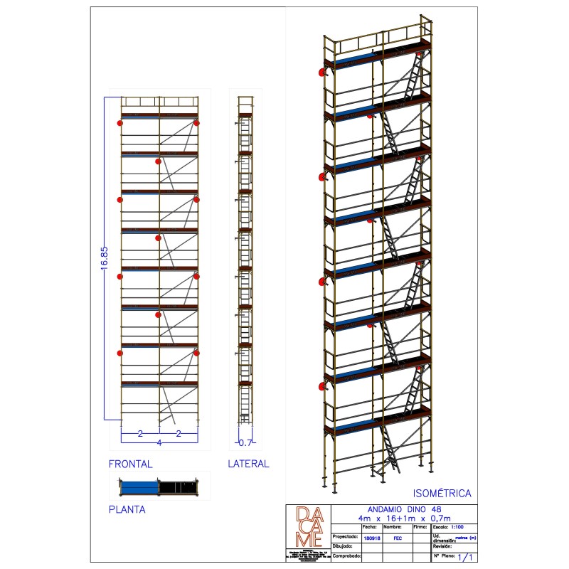 Andaime europeu Dino 48 - 4 metros de fachada - 68 m2