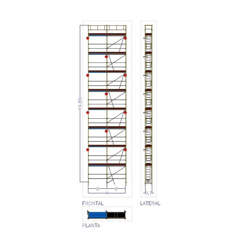 Andaime europeu Dino 48 - 4 metros de fachada - 68 m2