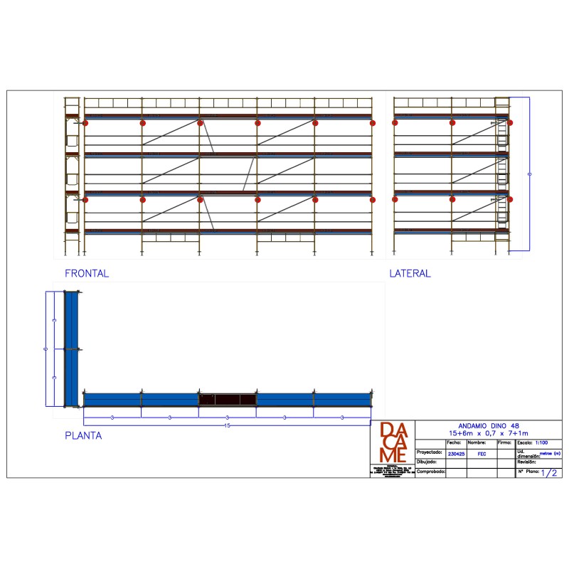 Andaime europeu Dino 48 - 15+6 metros de fachada - 168 m2