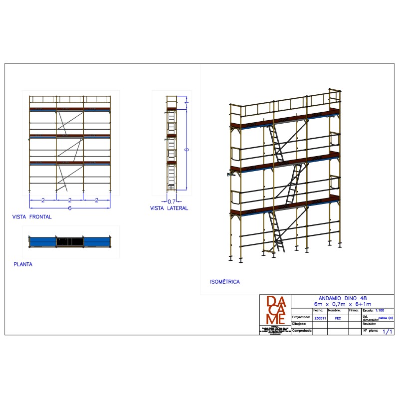 Andaime europeu Dino 48 - 6 metros de fachada - 42 m2