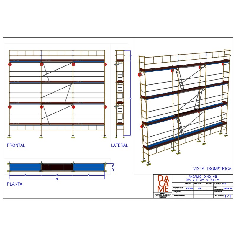 Andaime europeu Dino 48 - 9 metros de fachada - 72 m2