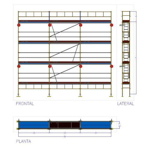 Andaime europeu Dino 48 - 9 metros de fachada - 72 m2