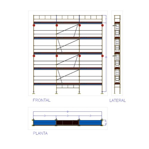 Andaime europeu Dino 48 - 9 metros de fachada - 90 m2