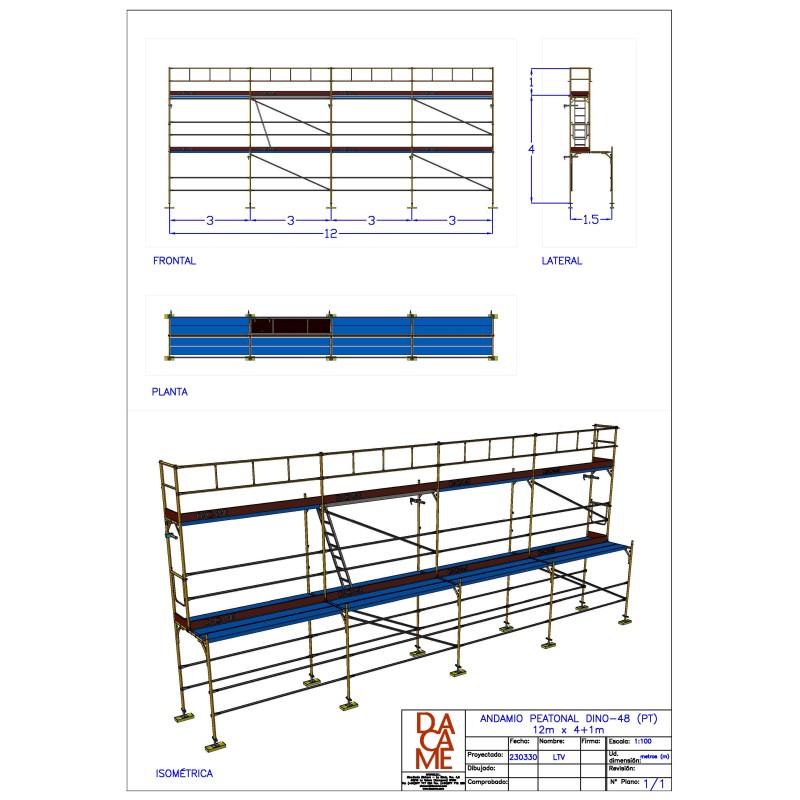 Andaime europeu Dino 48 - 12 metros de fachada - 60 m2
