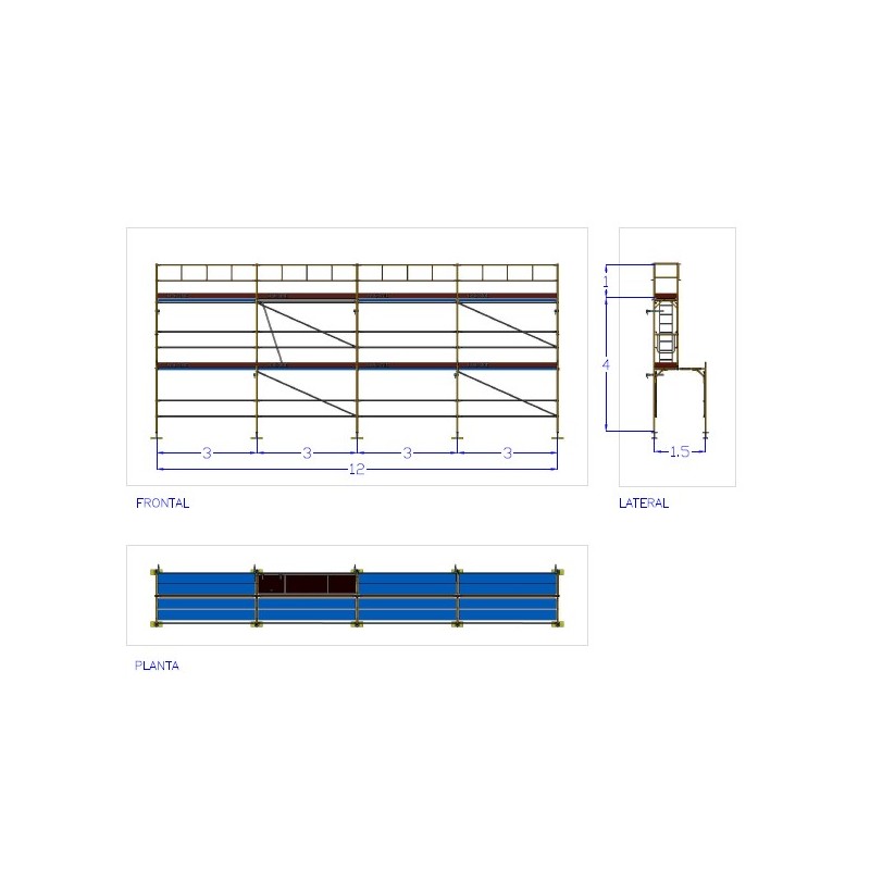 Andaime europeu Dino 48 - 12 metros de fachada - 60 m2
