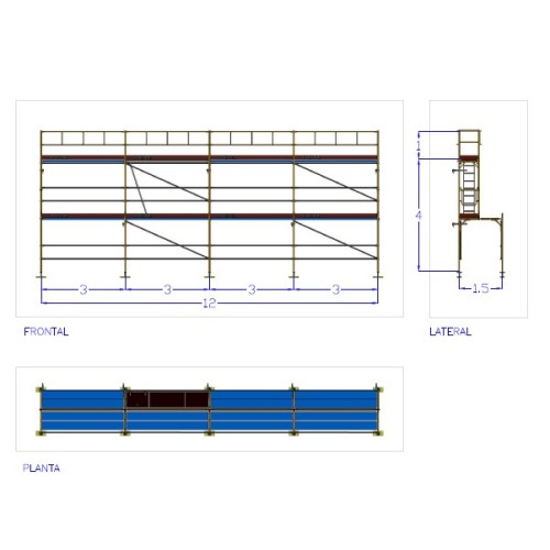 Andaime europeu Dino 48 - 12 metros de fachada - 60 m2
