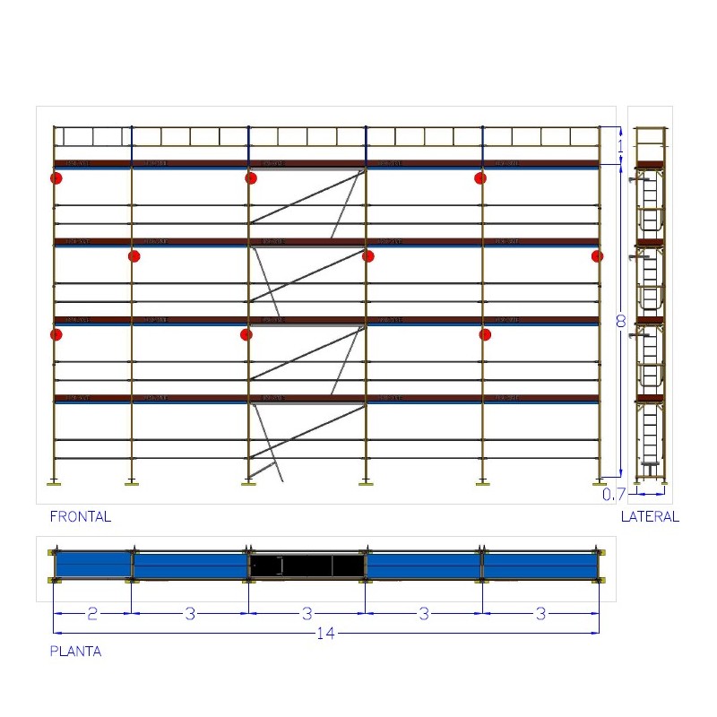 Andamio Modular Europeo | Andamio Dino 48 - 14m fachada - 126 m2