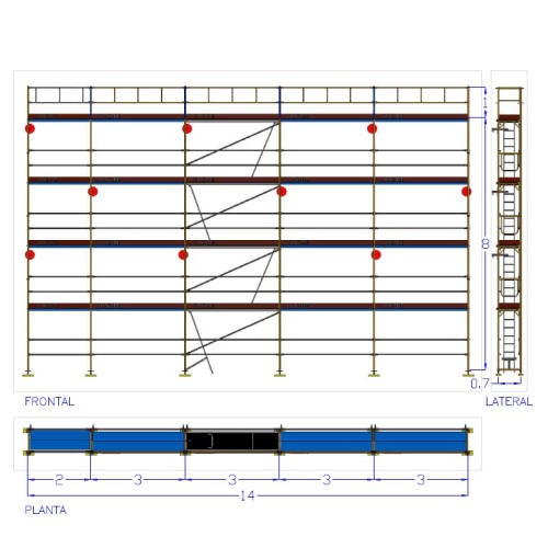 Andaime europeu Dino 48 - 14 metros de fachada - 126 m2
