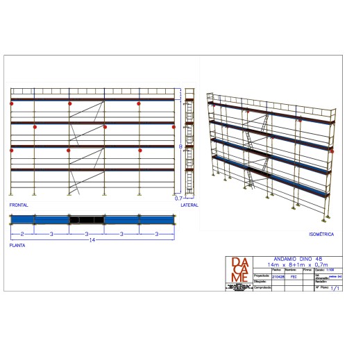 Andaime europeu Dino 48 - 14 metros de fachada - 126 m2