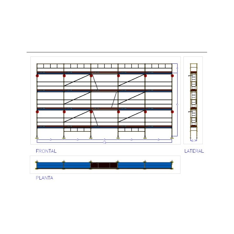 Andaime europeu Dino 48 - 15 metros de fachada - 120 m2
