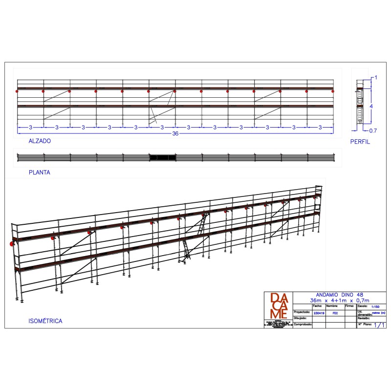 Andaime europeu Dino 48 - 36 metros de fachada - 180 m2