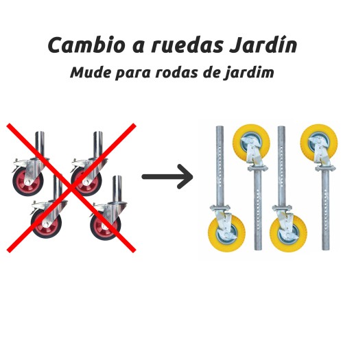 Cambio de 4 ruedas 150 por ruedas de andamio de GOMA para JARDIN 200 mm