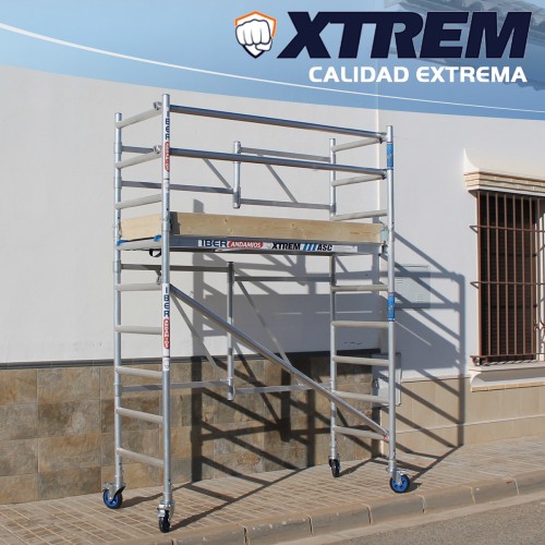 Andaime dobrável XTREM 75x190 3,65 m Altura de trabalho com barras extras e rodapé de madeira