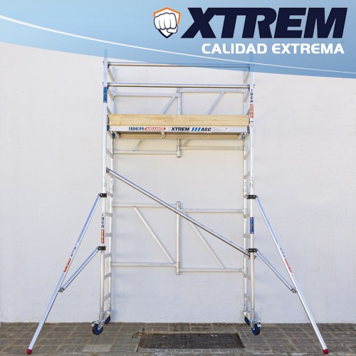 Andaime dobrável XTREM 75x190 4,70 m Altura de trabalho com estabilizadores e rodapé de madeira