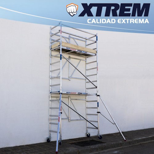 Andamio plegable XTREM 75x190 5,70 m Altura de trabajo con estabilizadores y rodapié de madera