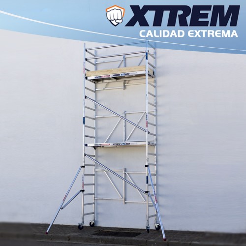 Andamio plegable XTREM 75x190 6,50 m Altura de trabajo con estabilizadores y rodapié de madera